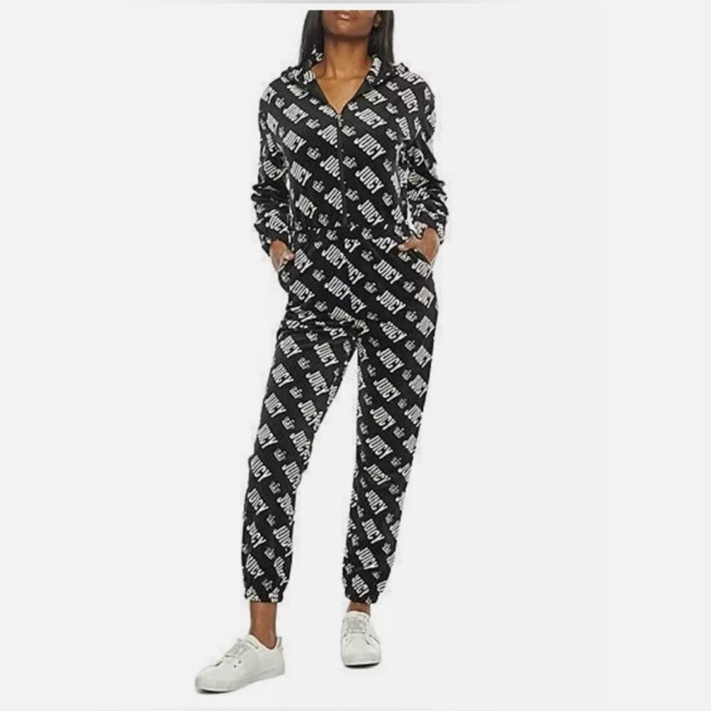 Juicy Couture Black and White jumpsuit with Monogram Print
